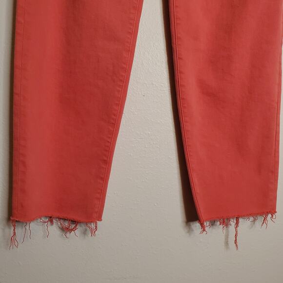 Mother Curbside Heel Fray Jeans Rose Of Sharon 25 Pink High Waisted Straight Leg - Picture 7 of 13